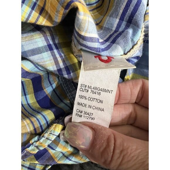 TRUE RELIGION Plaid Embroidered Western SNAP Button Down Long Sleeve S Cowboy - Picture 9 of 13